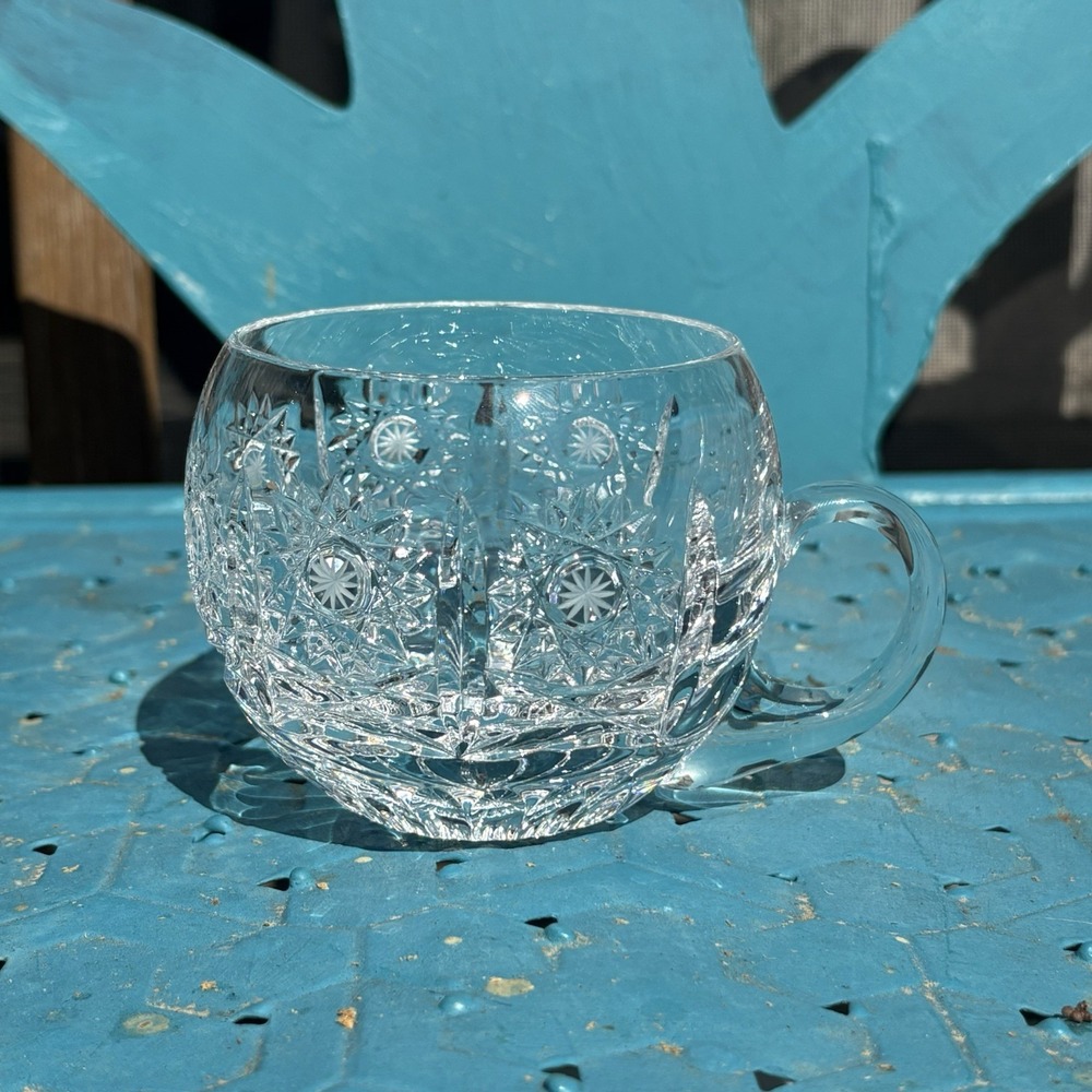Vtg Sklarny Bohemia Czech Crystal Mug Queen's Lace Pattern